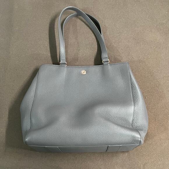 Dagne Dover Allyn Tote Bag Pebbled Gray Leather Travel Satchel - Picture 12 of 16